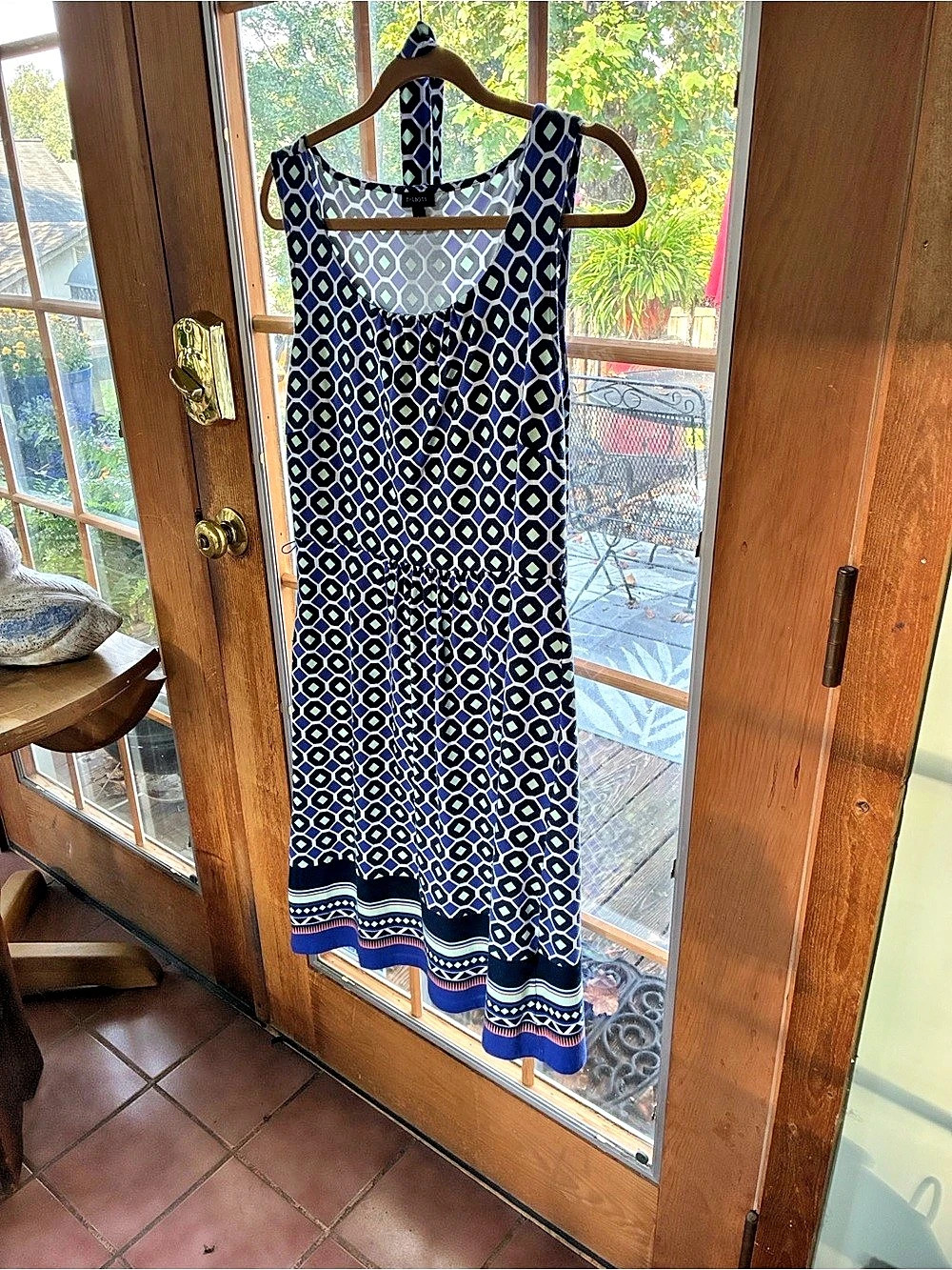 Talbots Geometric Maxi Dress in Blue & White Size Large